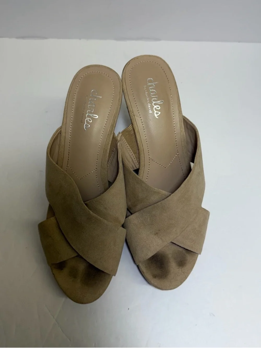 Charles by Charles David Taupe Suede Crisscross Cork Wedge Sandals‎